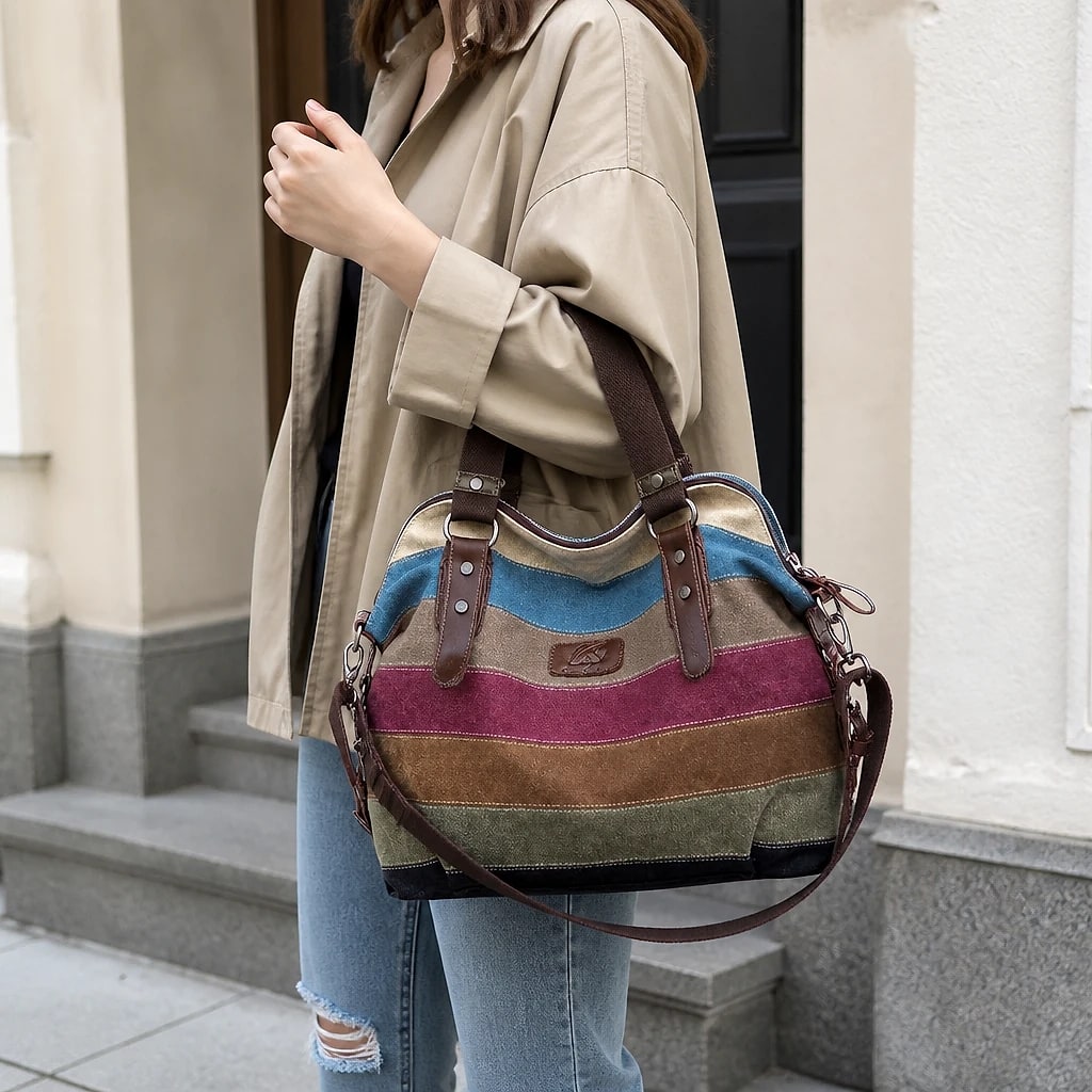 Borsa Tela Donna Multicolor a Righe