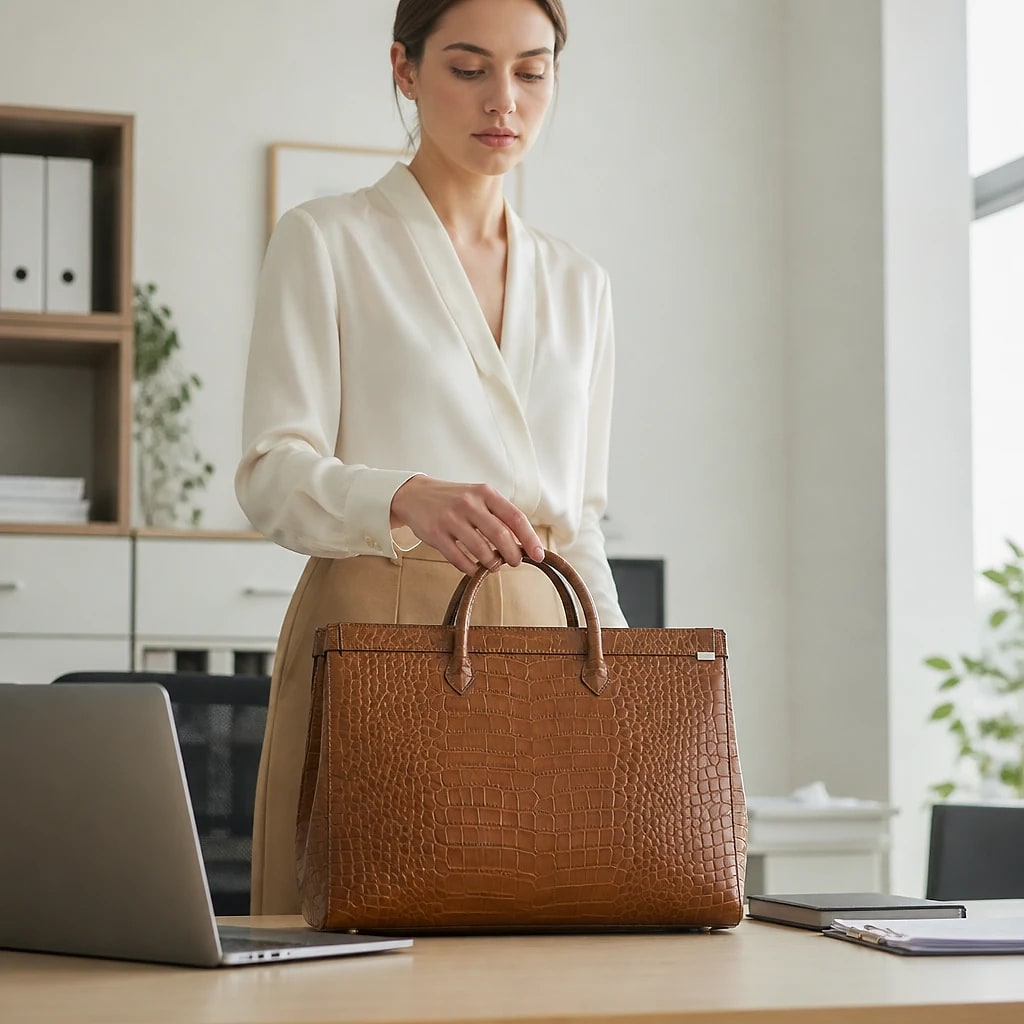 Borsa Tote Pelle Goffrata Coccodrillo