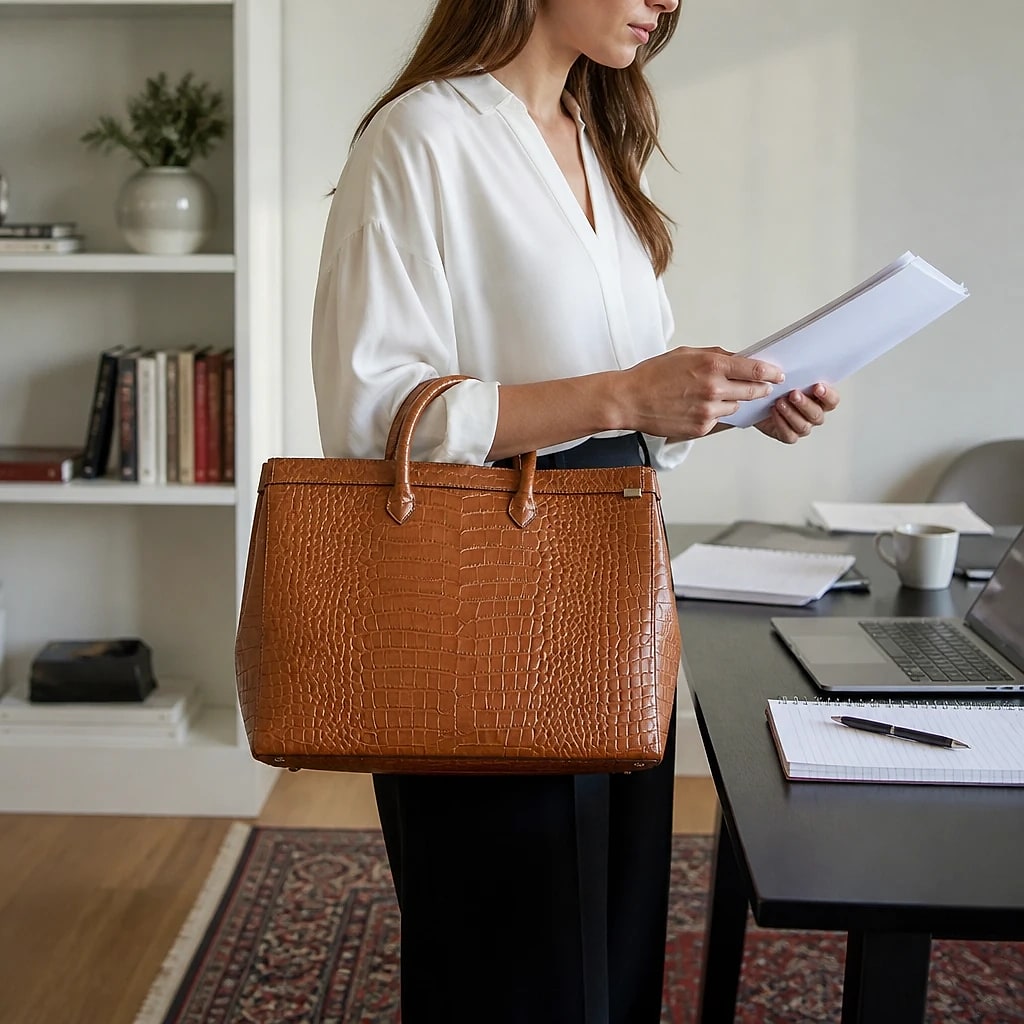 Borsa Tote Pelle Goffrata Coccodrillo