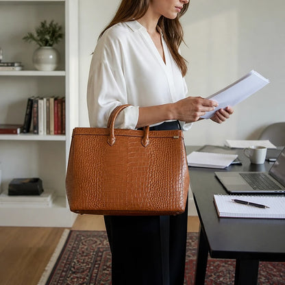 Borsa Tote Pelle Goffrata Coccodrillo