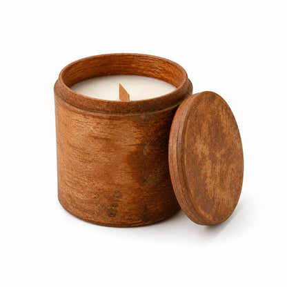 Candela Soia in Contenitore Legno