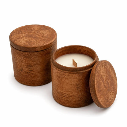 Candela Soia in Contenitore Legno