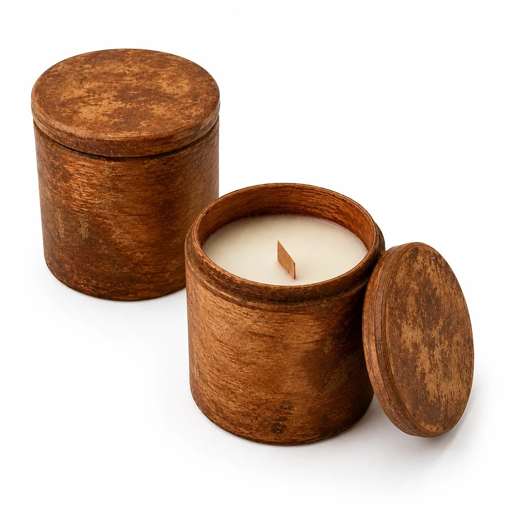 Candela Soia in Contenitore Legno