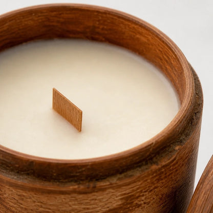 Candela Soia in Contenitore Legno