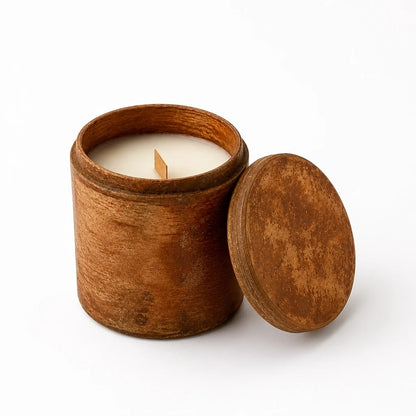 Candela Soia in Contenitore Legno