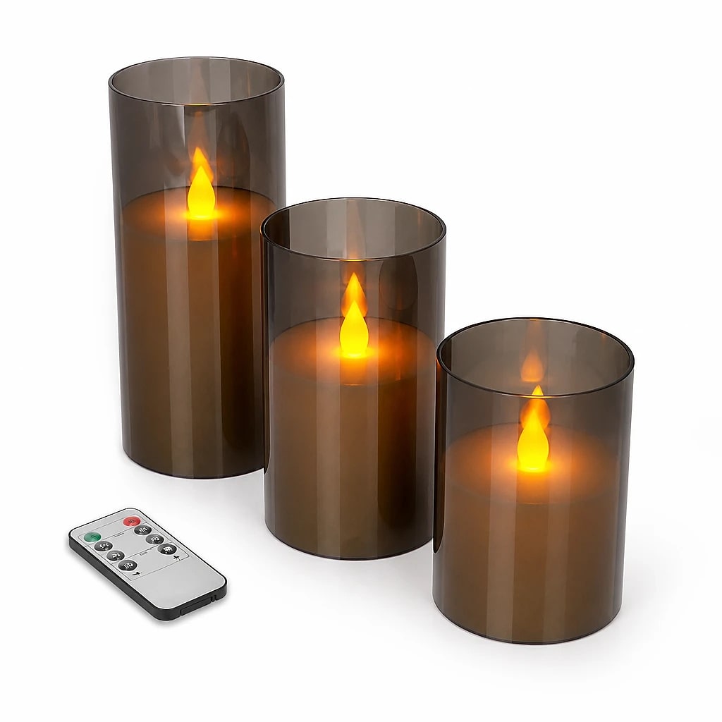Candele LED Senza Fiamma Grigie Set 3
