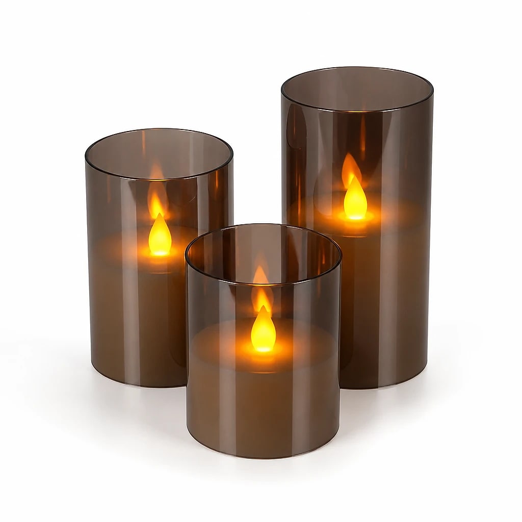 Candele LED Senza Fiamma Grigie Set 3