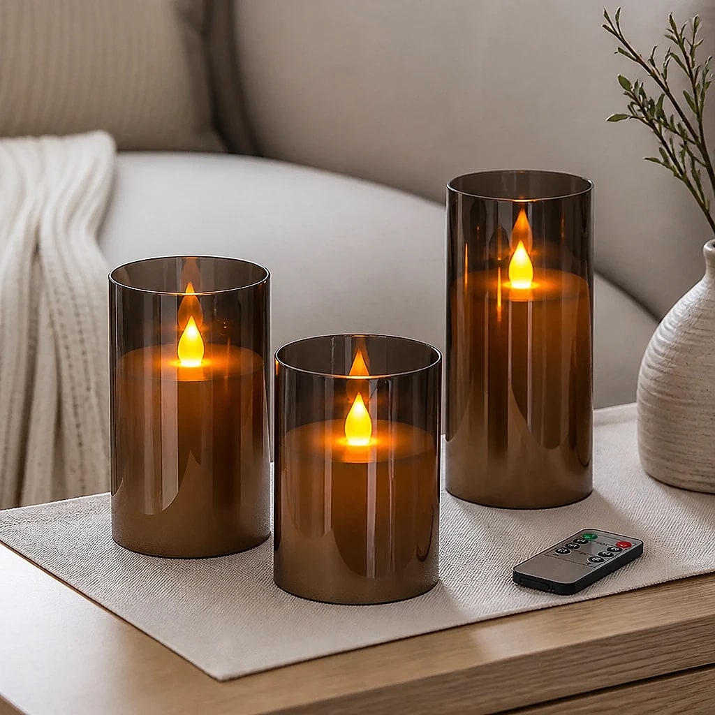 Candele LED Senza Fiamma Grigie Set 3