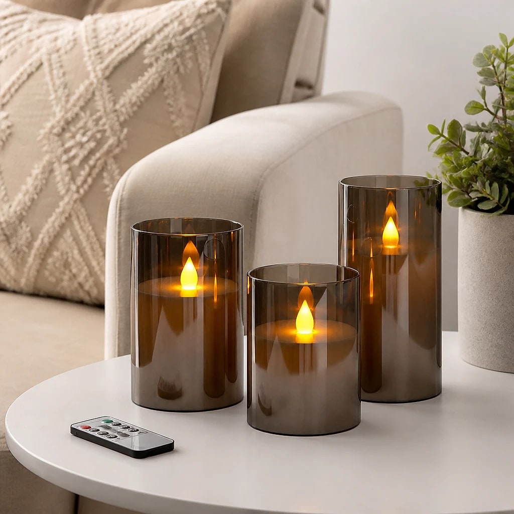 Candele LED Senza Fiamma Grigie Set 3