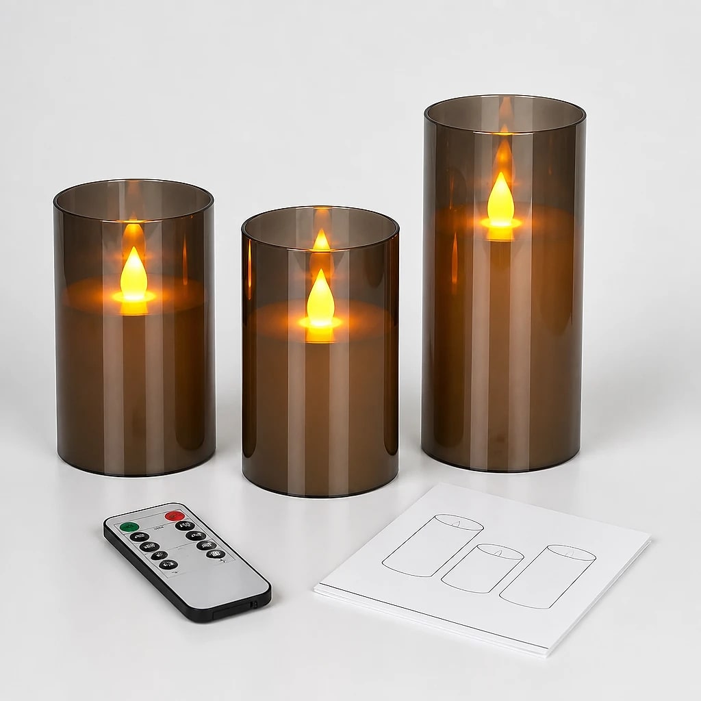 Candele LED Senza Fiamma Grigie Set 3