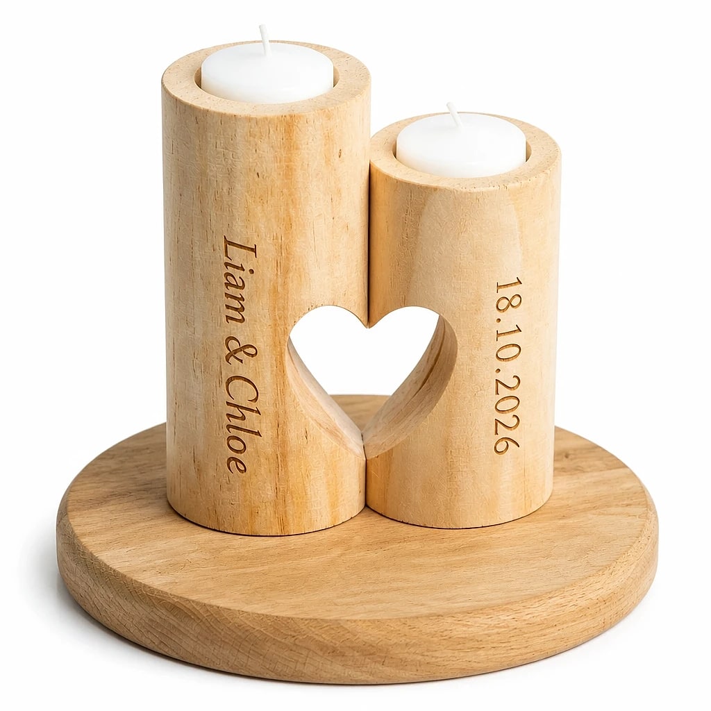 Portacandele Doppio in Legno Personalizzato