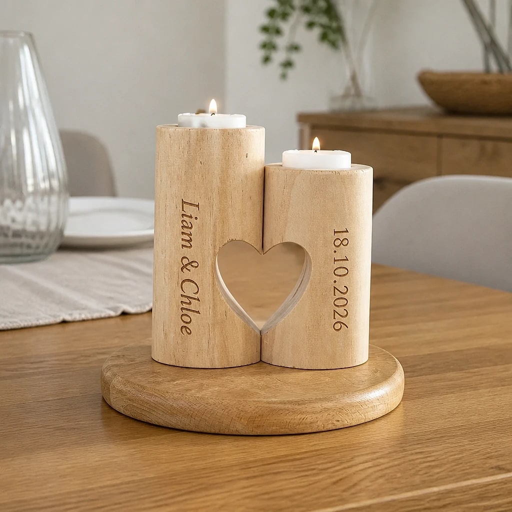 Portacandele Doppio in Legno Personalizzato