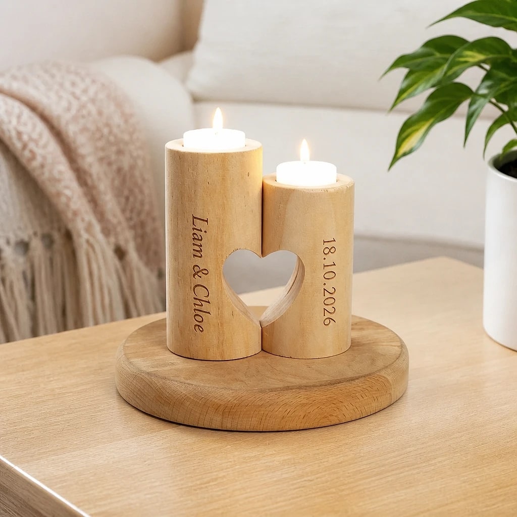 Portacandele Doppio in Legno Personalizzato
