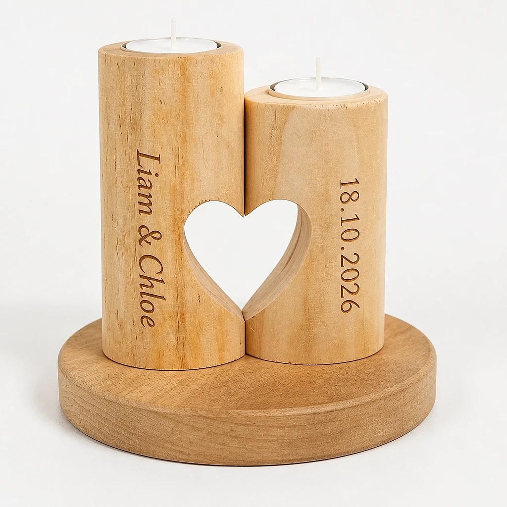 Portacandele Doppio in Legno Personalizzato