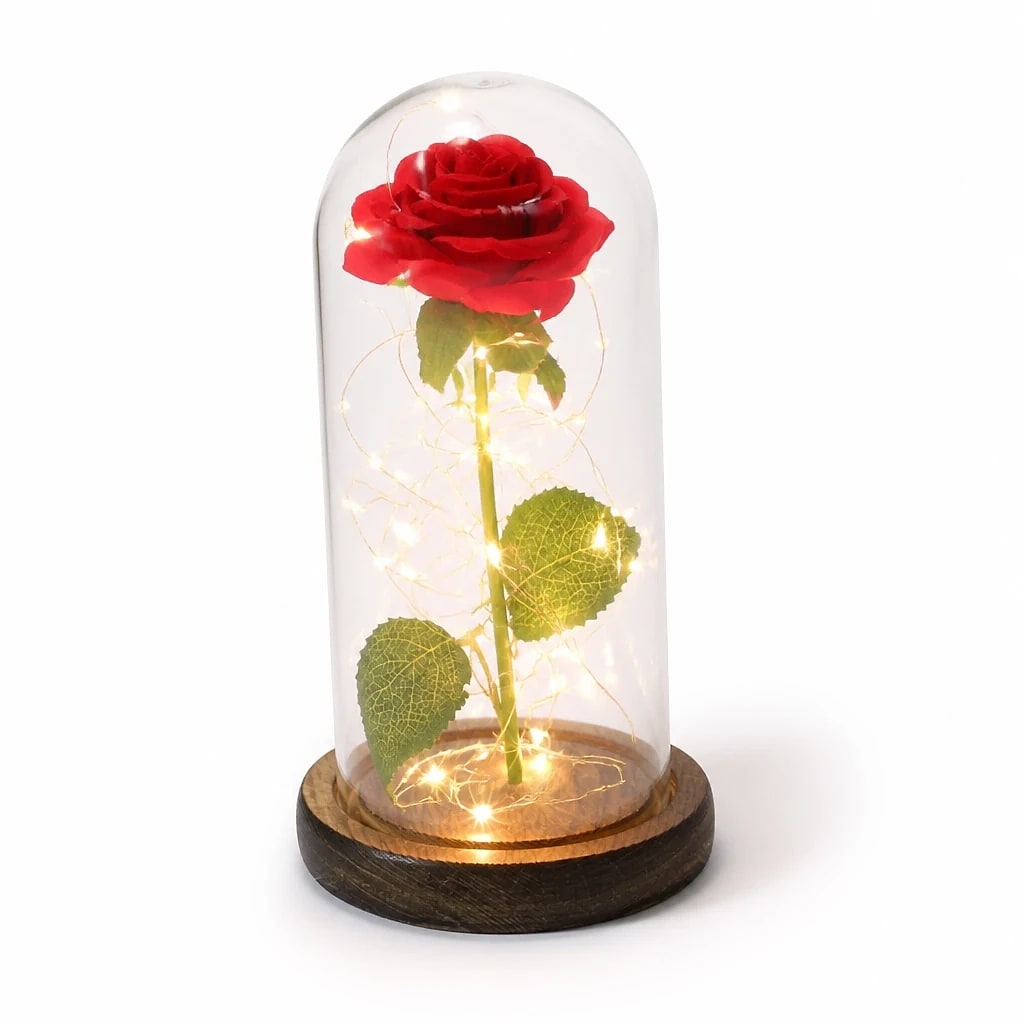 Rosa Artificiale LED in Campana di Vetro