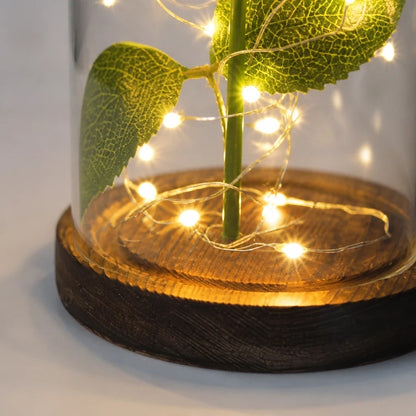 Rosa Artificiale LED in Campana di Vetro
