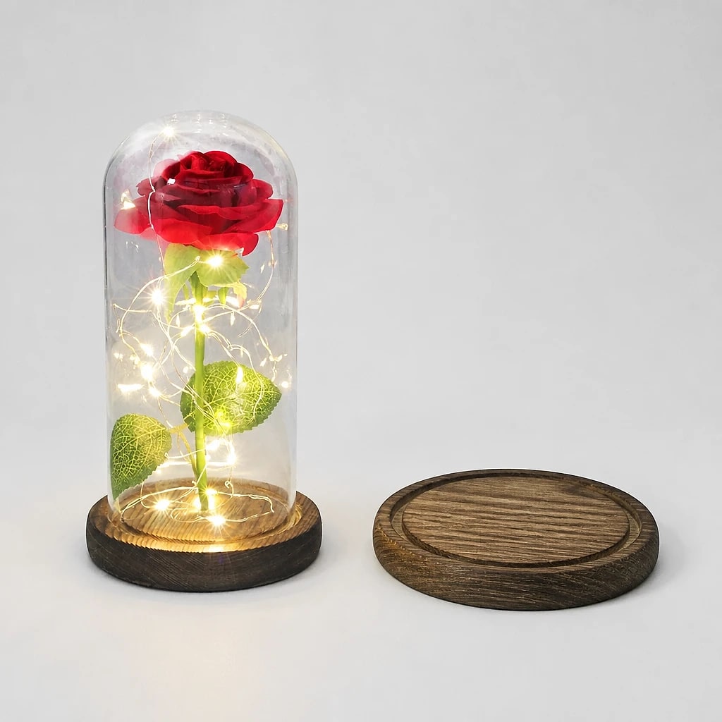 Rosa Artificiale LED in Campana di Vetro