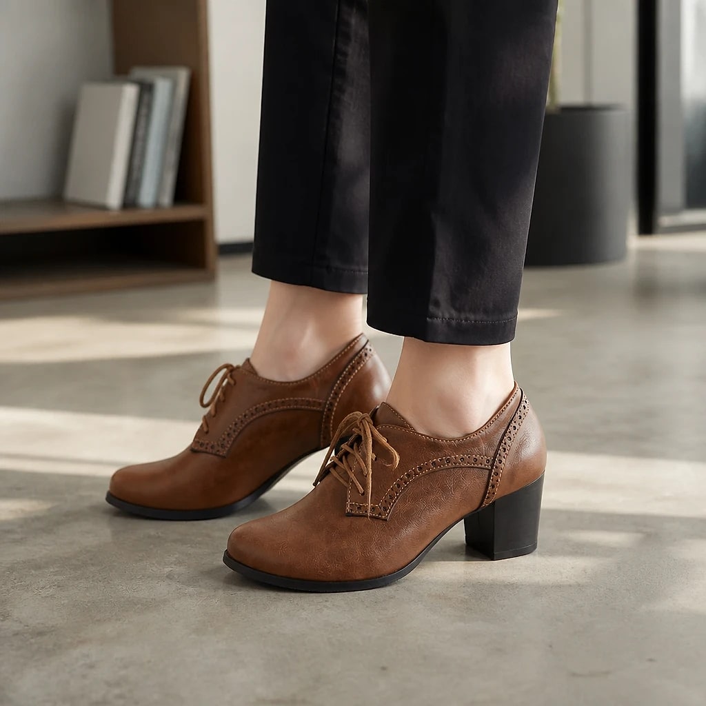 Scarpe Oxford Brogue Donna Tacco Blocco