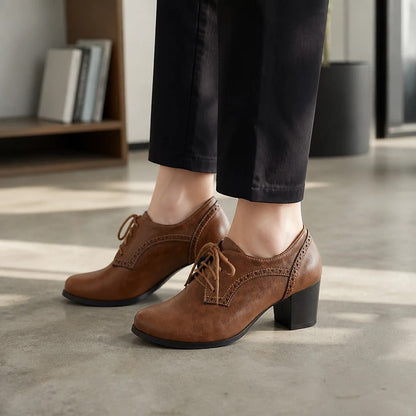 Scarpe Oxford Brogue Donna Tacco Blocco