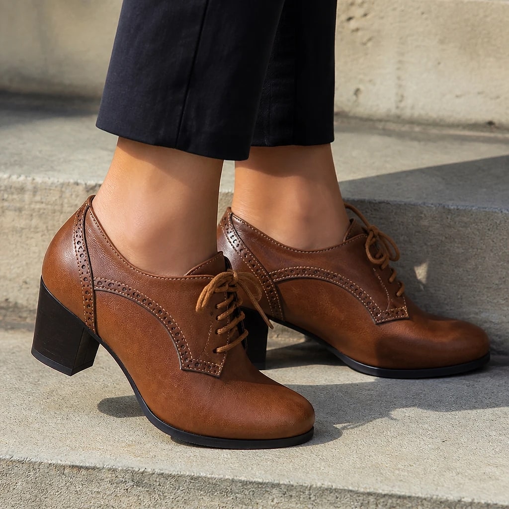 Scarpe Oxford Brogue Donna Tacco Blocco