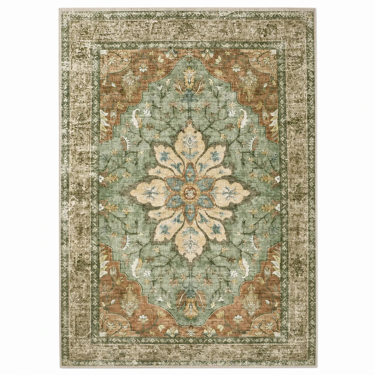 Tappeto Vintage Lavabile Medaglione Floreale