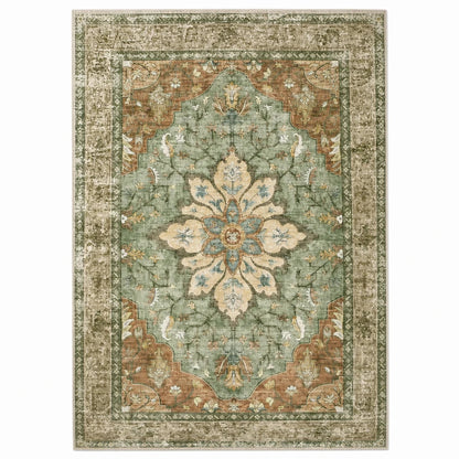 Tappeto Vintage Lavabile Medaglione Floreale