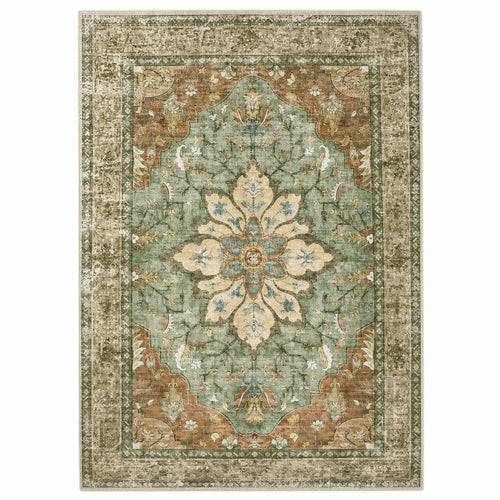 Tappeto Vintage Lavabile Medaglione Floreale