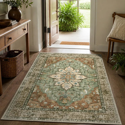 Tappeto Vintage Lavabile Medaglione Floreale