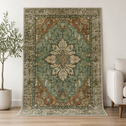 Tappeto Vintage Lavabile Medaglione Floreale
