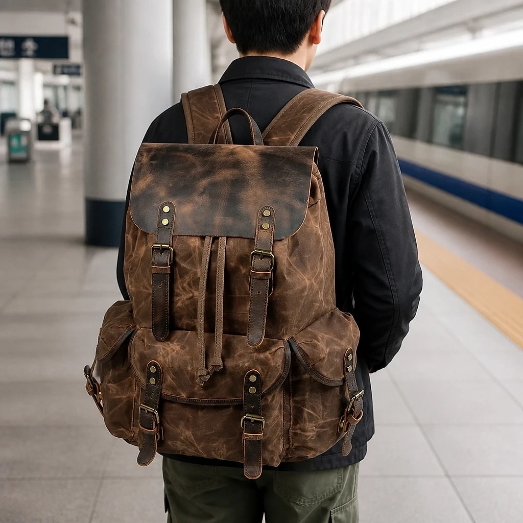 Zaino Pelle e Canvas Vintage Uomo