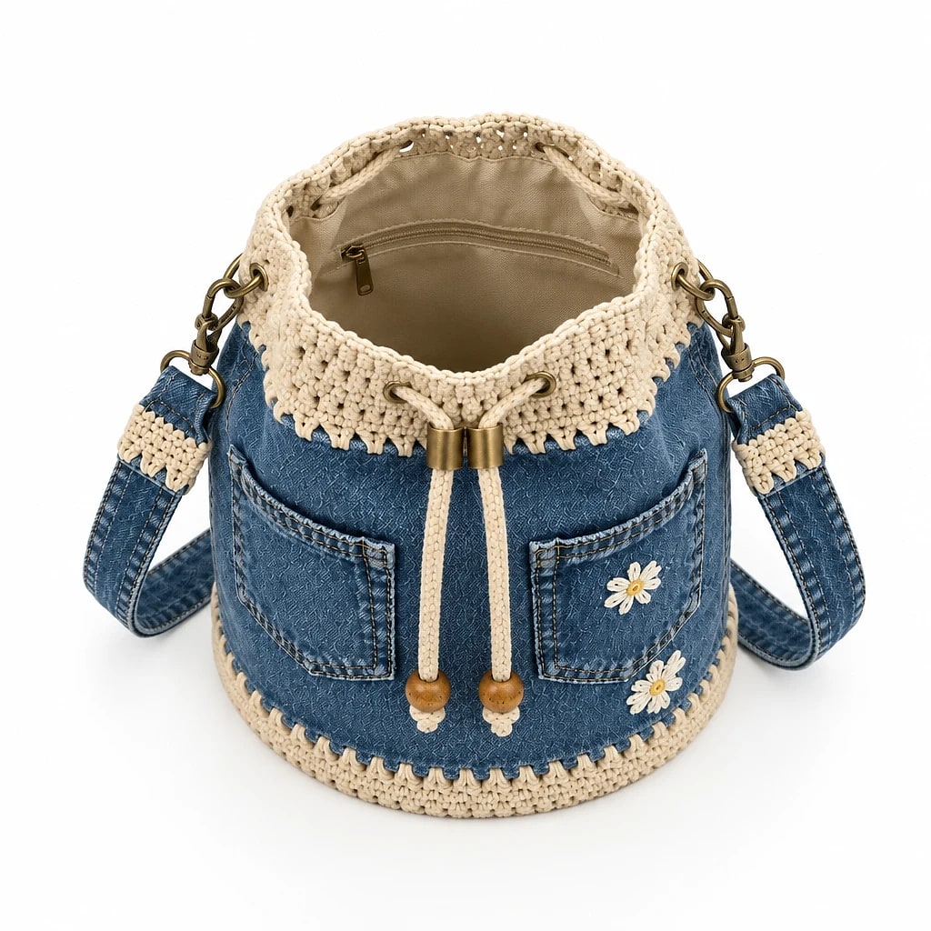 Secchiello Denim e Crochet — dettaglio 2