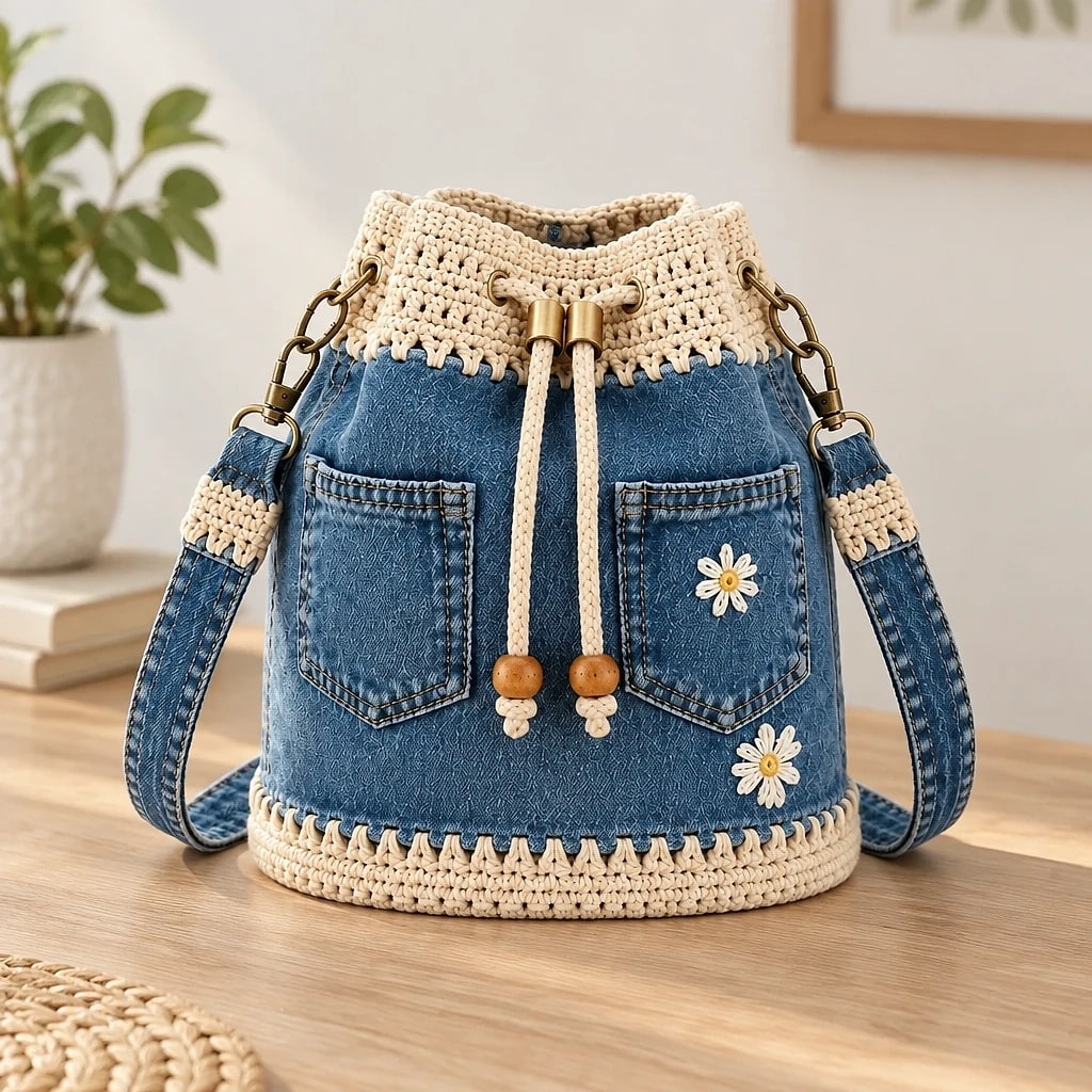 Secchiello Denim e Crochet — dettaglio 5